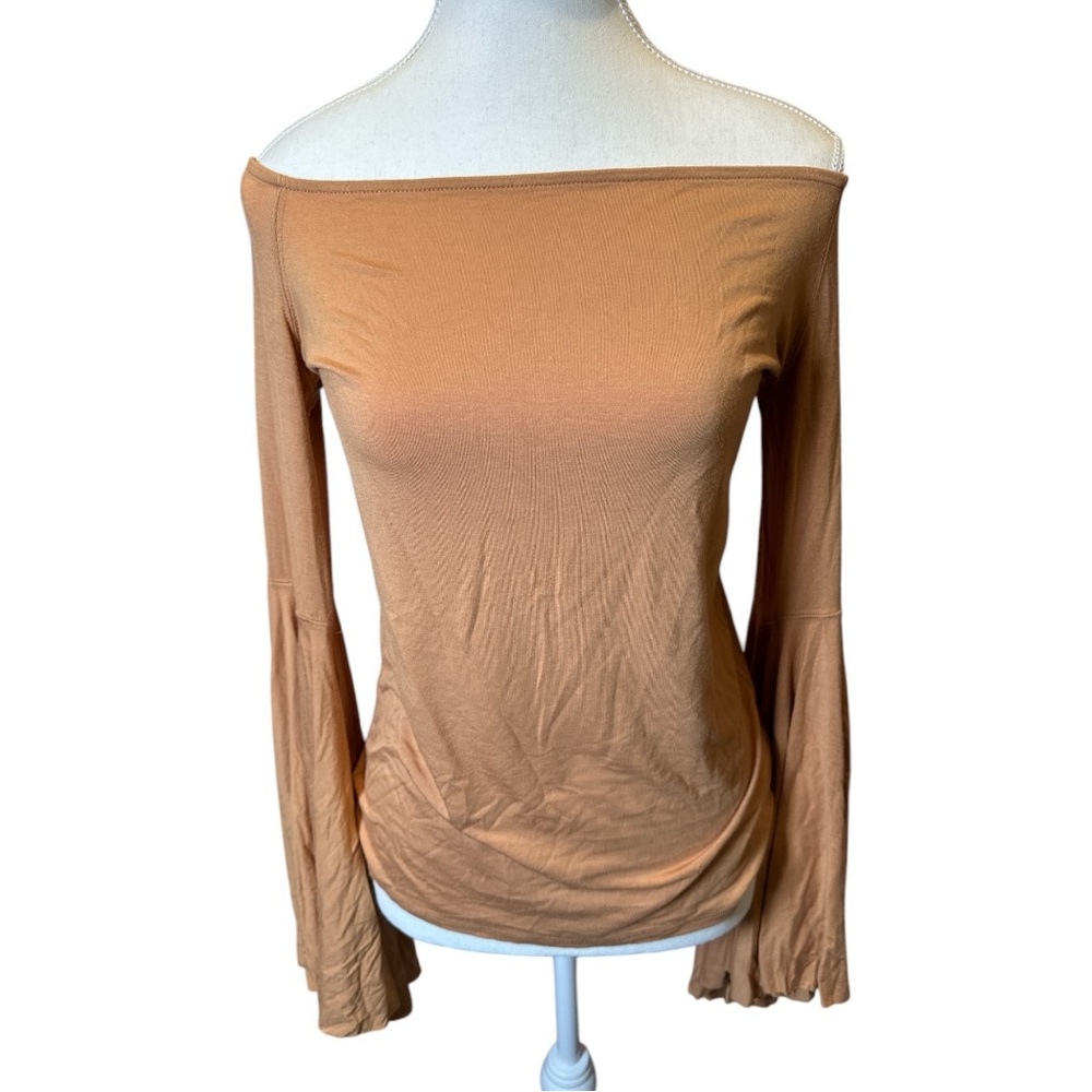 We The Free Tan Off-the-Shoulder Fitted Blouse